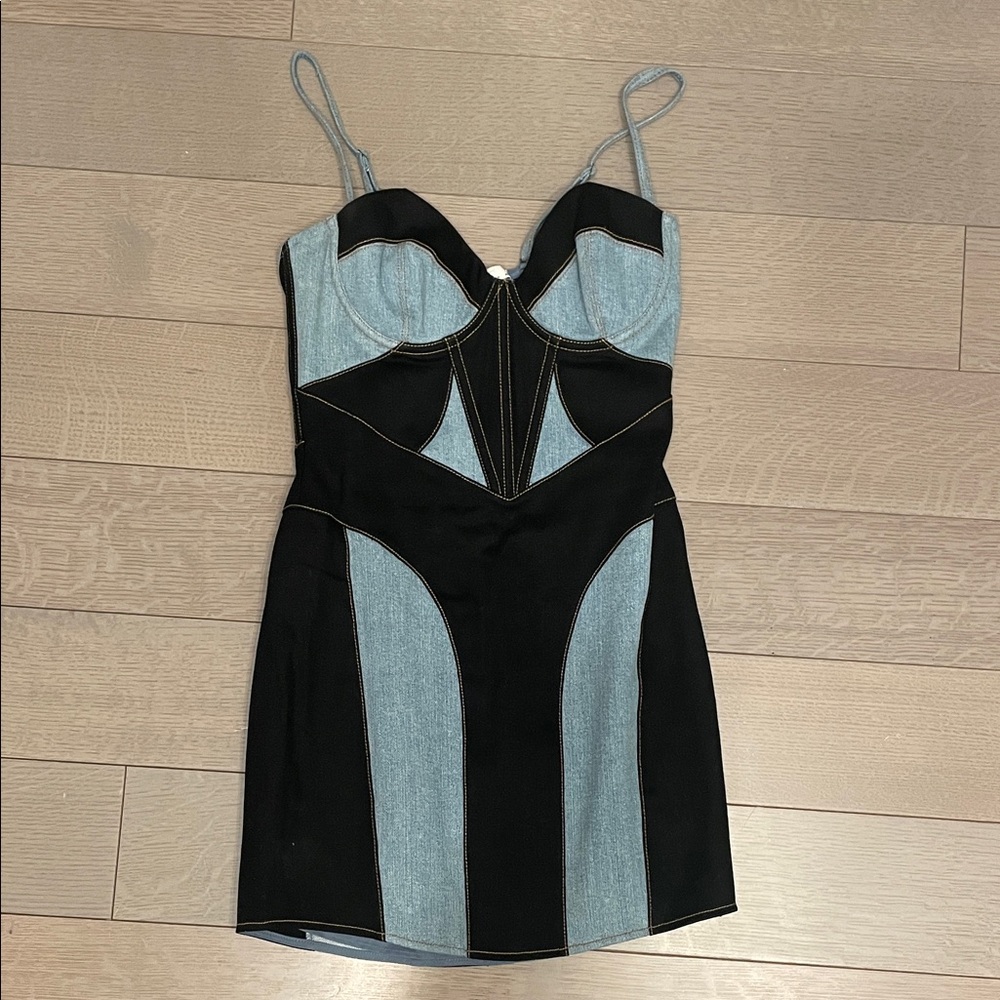 Fleur du Mal Black and Light Blue Colorblock Mini Dress